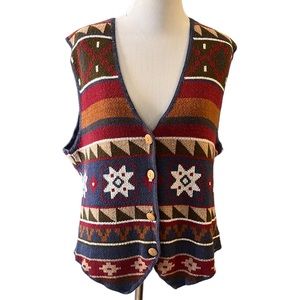 VINTAGE WESTBOUND COLORFUL SOUTHWESTERN KNIT SWEATER VEST SIZE PL